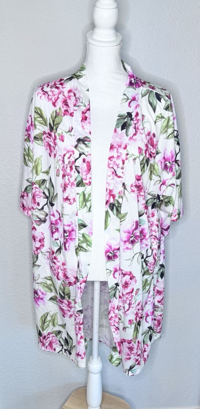 Show Me Your Mumu Women's Pink Floral Kimono Robe One Size V-Neck Boho Hippie